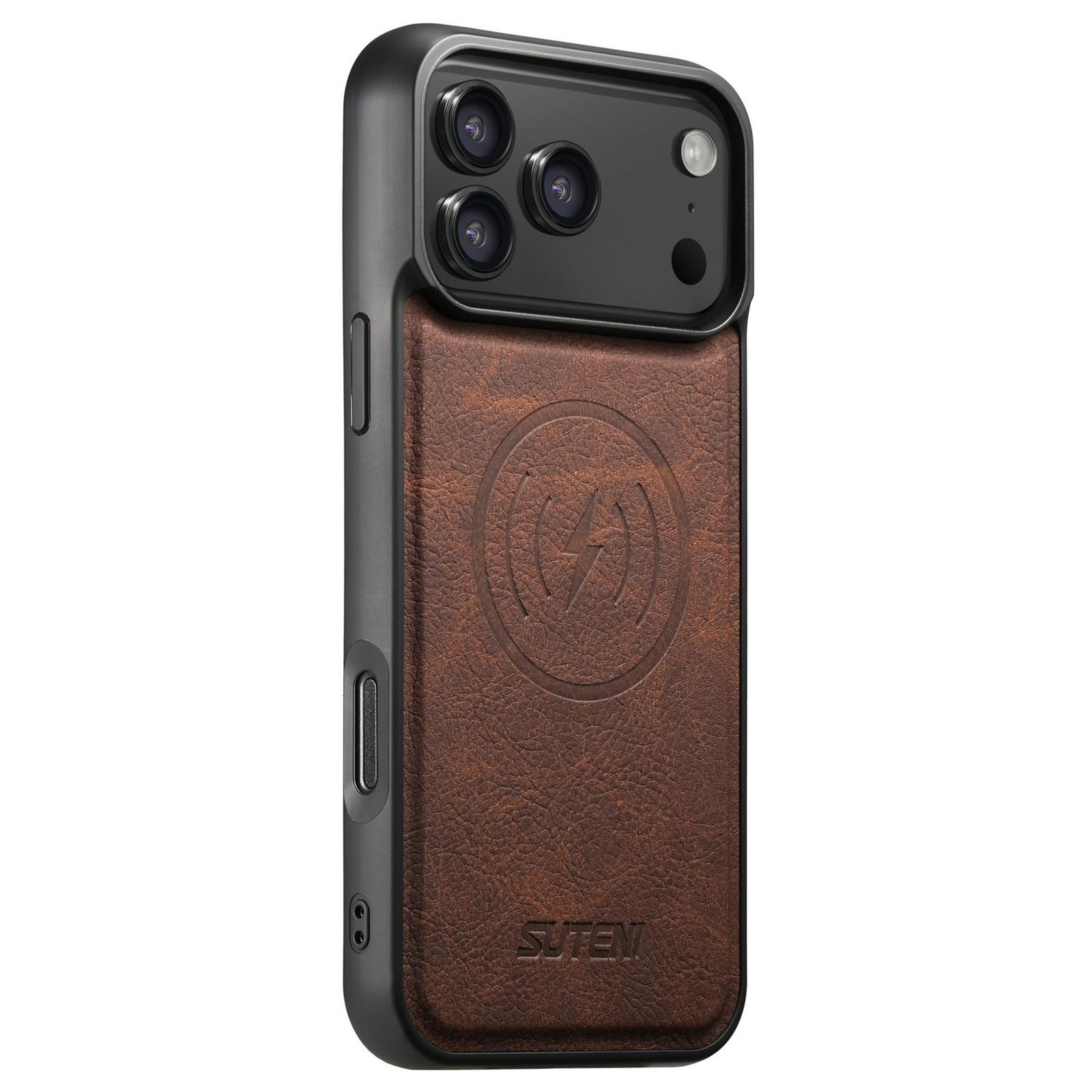 

SUTENI G5 For iPhone 17 Pro Max Case Compatible with MagSafe Litchi Texture Leather Back Cover Brown