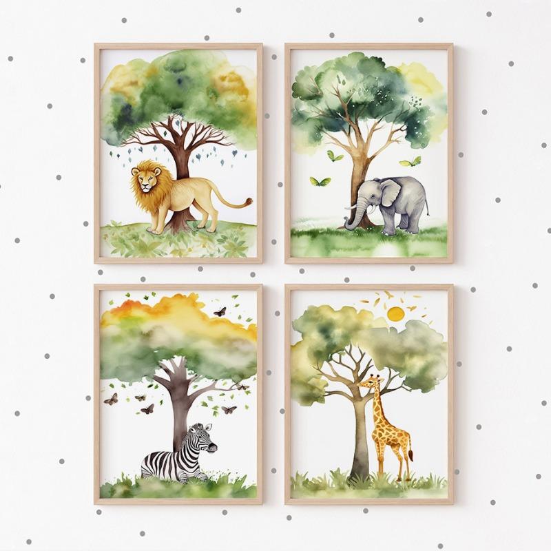 Watercolor Giraffe Elephant Lion Monkey Zebra Wall Art Canvas Painting Cartoon Posters And Prints Pictures Baby Kids Room Decor