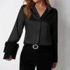 Women's Satin Shirt Imitation Silk Long Sleeved Blouses & Shirts