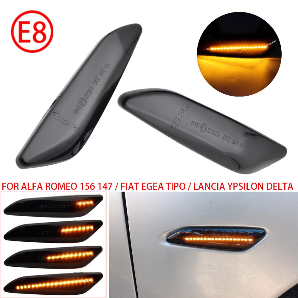 2Piece Flowing Dynamic LED Side Marker Blinker Light For Alfa Romeo 156 147 Fiat Tipo Egea 356 Lancia Delta 3 Chrysler Ypsilon