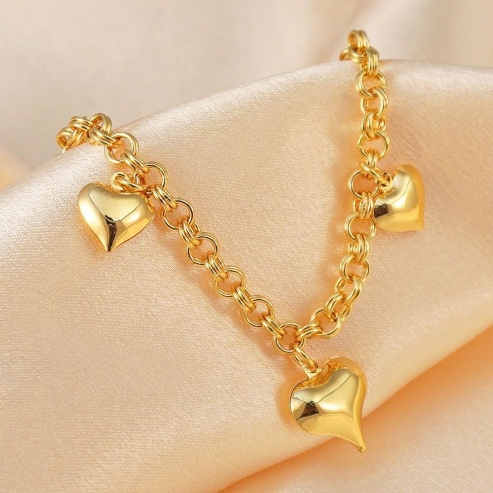 Chain Gold Bracelet Unique Charm Chunky Bracelet Bridal Party Heart Bracelet  Fashion