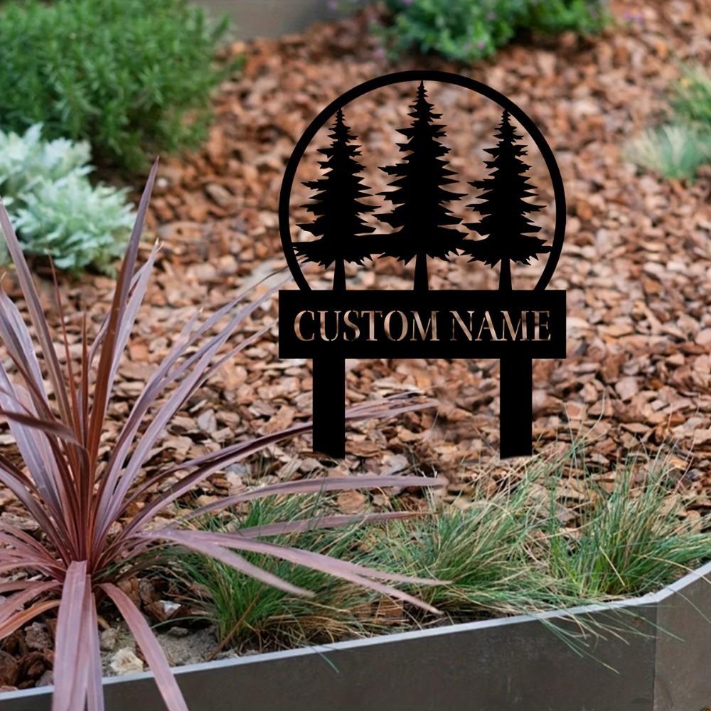Metal Pine Tree Garden Stakes Outdoor Lawn Patio Decor Easy Install Yard Accent
