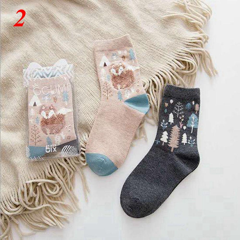 2Pairs Women Cute Casual Creative Hosiery Cotton Lovers Socks Cartoon Printed