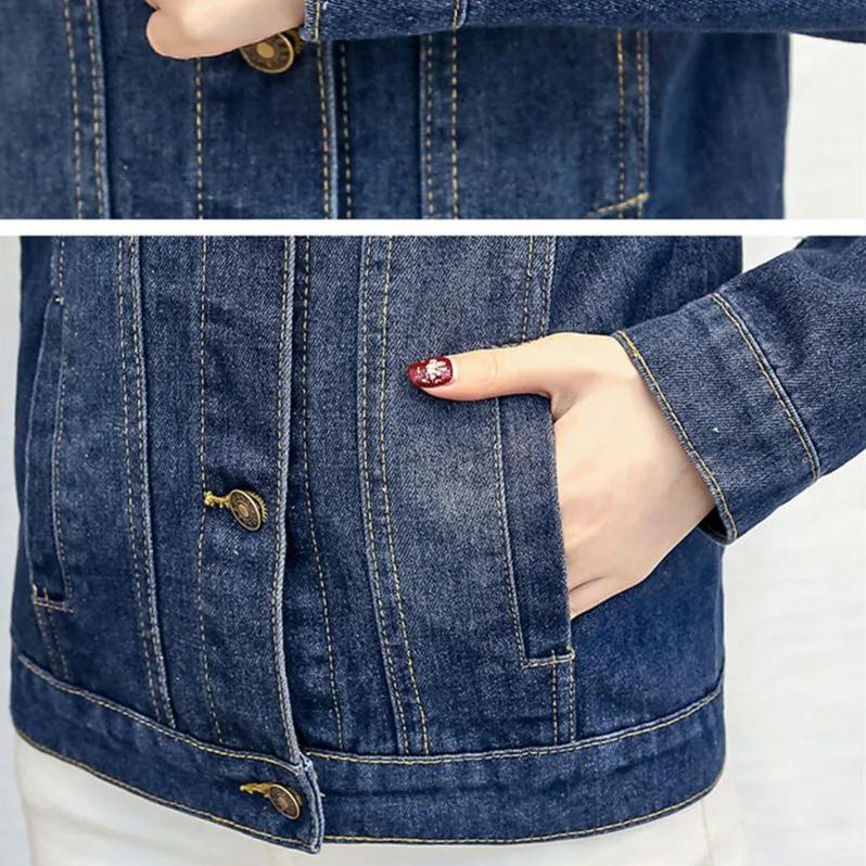 Blaue kurze Jeansjacke mit Taschen Damen Boyfriend-Jeansmantel Streetwear Vintage Herbst Basic Mäntel Oberbekleidung