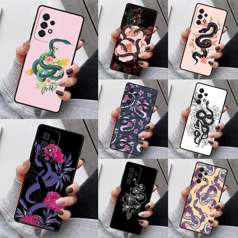 Fashion Snake Flower Phone Case For Samsung Galaxy S25 S23 S30 S8 S21 S20 FE S24 S22 Note 10 20 S8 Plus Lite Ultra