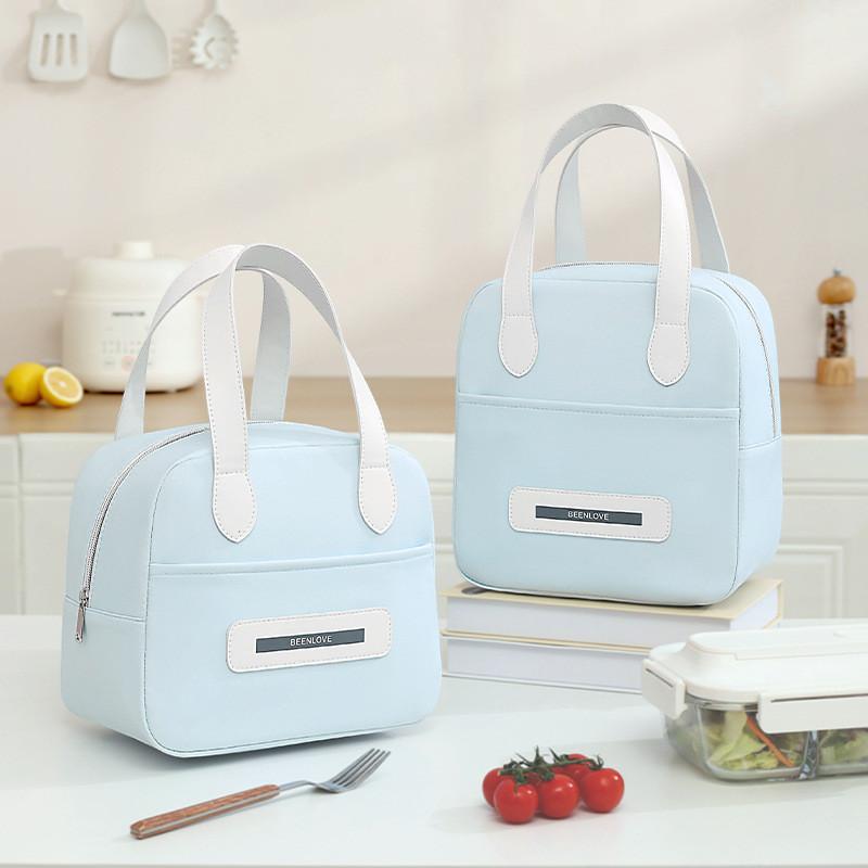 Letter Print Beenlove Solid Color Lunch Insulated Bag Portable Hand Held Bags