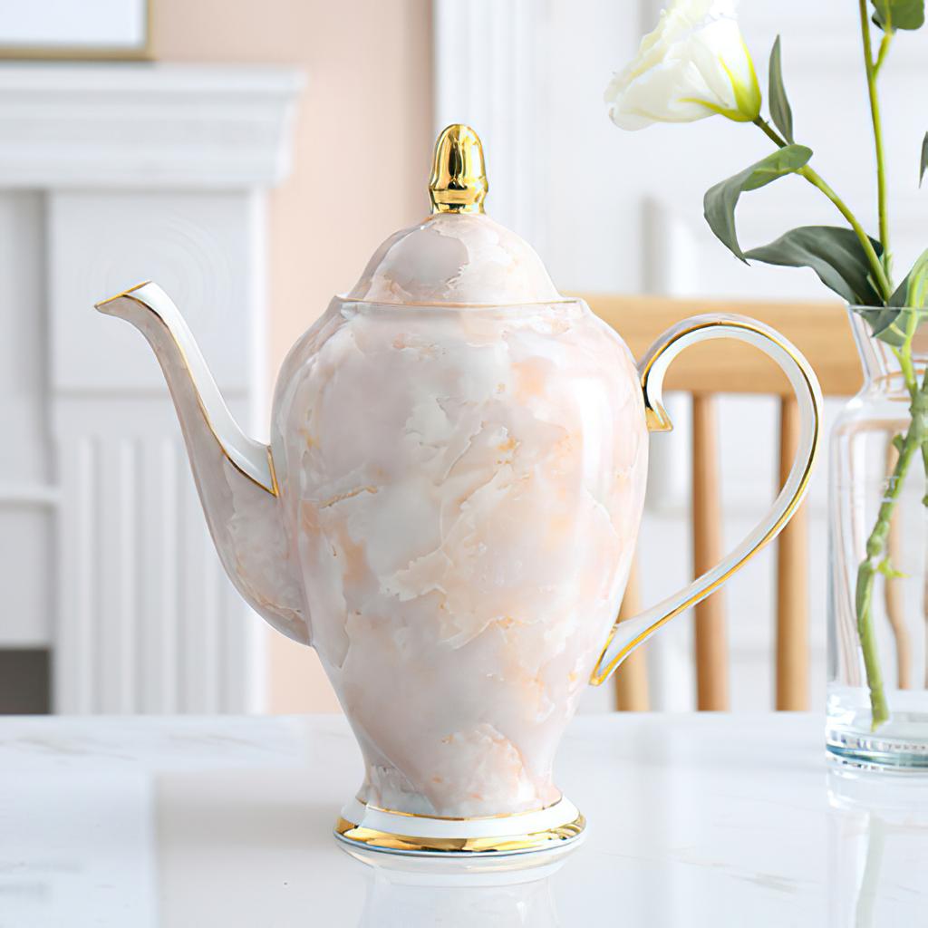 Ceramic Gold Inlay Tea Pot and Cup Set Marbling Purple Drinkware Europe Ceramic Mug Sugar Bowl Creamer Afternoon Tea Coffeeware