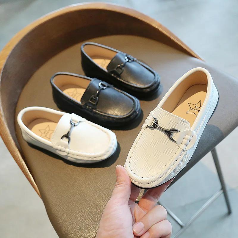 Children Clothing Yulin-001 Girls Black/White British Fashion Kids Baby Moccasins Child Pu Leather Shoes Loafers Toddler Boy Soft Sole Flats Casual Shoes Cm