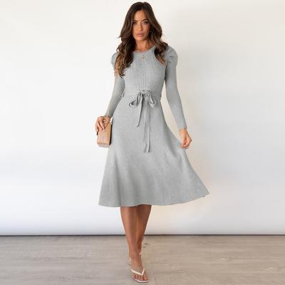 Vestido suéter feminino de outono e inverno bolha vestido de malha de manga comprida em temperamento cintura alta vestido grande balanço vestido suéter de fundo