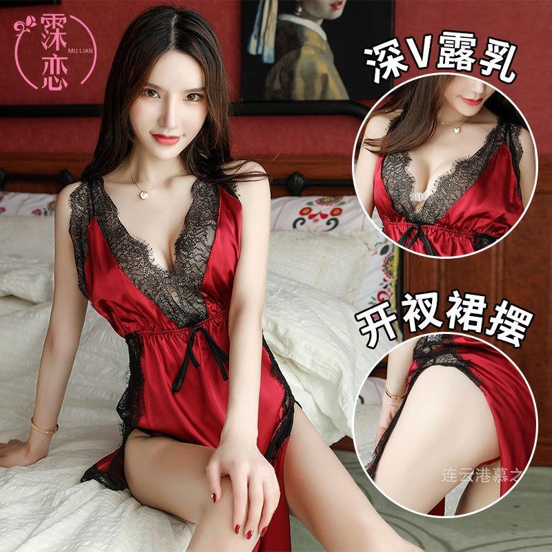 Sex Underwear Sexy Imitation Satin Cross Suspender Lace Open Chest Side Split