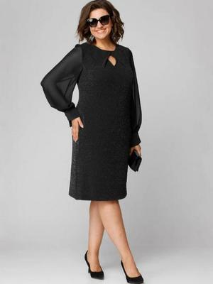 2024 Solid Color Mesh Chiffon Patchwork Dress - Long Sleeve & Round Neck