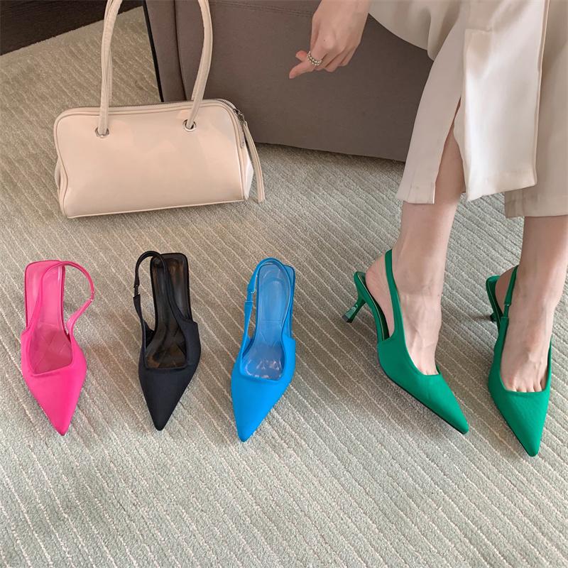 Summer New Brand Women 6 .5cm High Heels Slingback Sandals Mules Green Blue Stiletto Heels Lady Rose Red Party Pumps Shoes