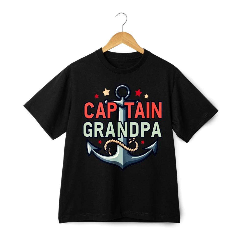 Vintage Washed Cotton T-Shirt Captain Grandpa Anchor Print Boating Casual Top S