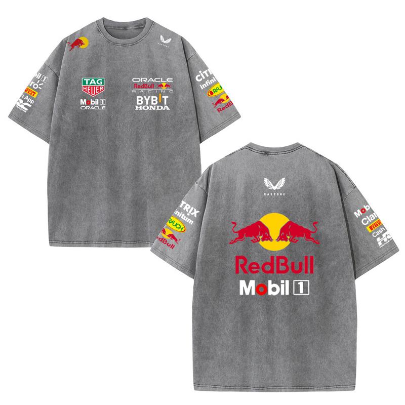 Red Bull 2026 Zomer F1 Racepak  Vestapan Team Uniform Korte Mouwen Vintage Was T-shirt Rond Hals T-shirt S