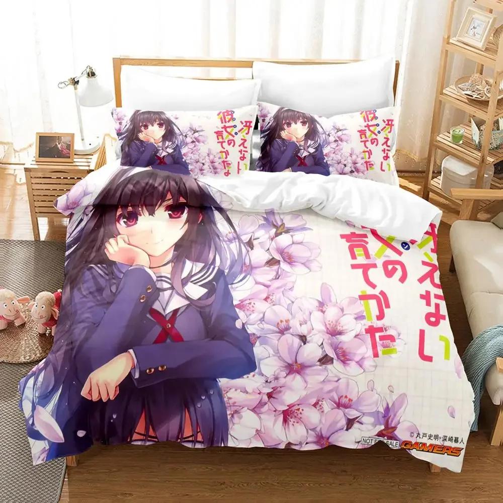 3D Print Anime Saekano Megumi Kato Bedding Set,Duvet Cover Bed Set Quilt Cover Pillowcase,King Queen Twin Size Boys Girls Adults