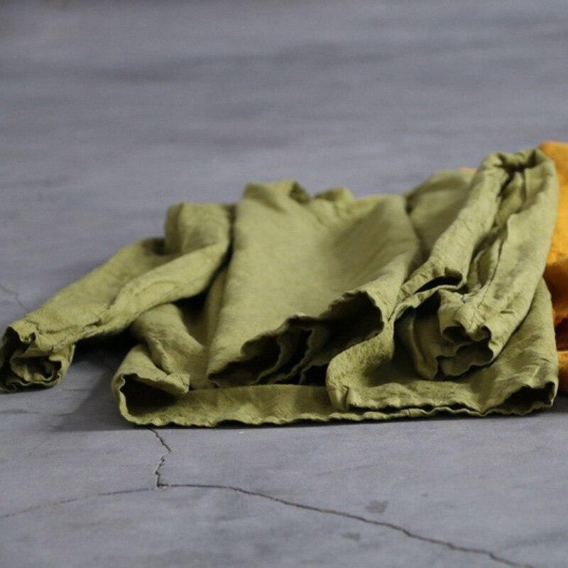 Johnature Women T-Shirts Loose Linen Solid Color Vintage Flax Spring Solid Color V-Neck Long Sleeve Loose T-Shirts