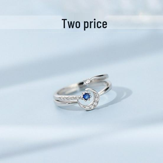 925 Sterling Silver Adjustable Star Moon Ring: Creative, Fresh, Cool Style for Women and Best Friends