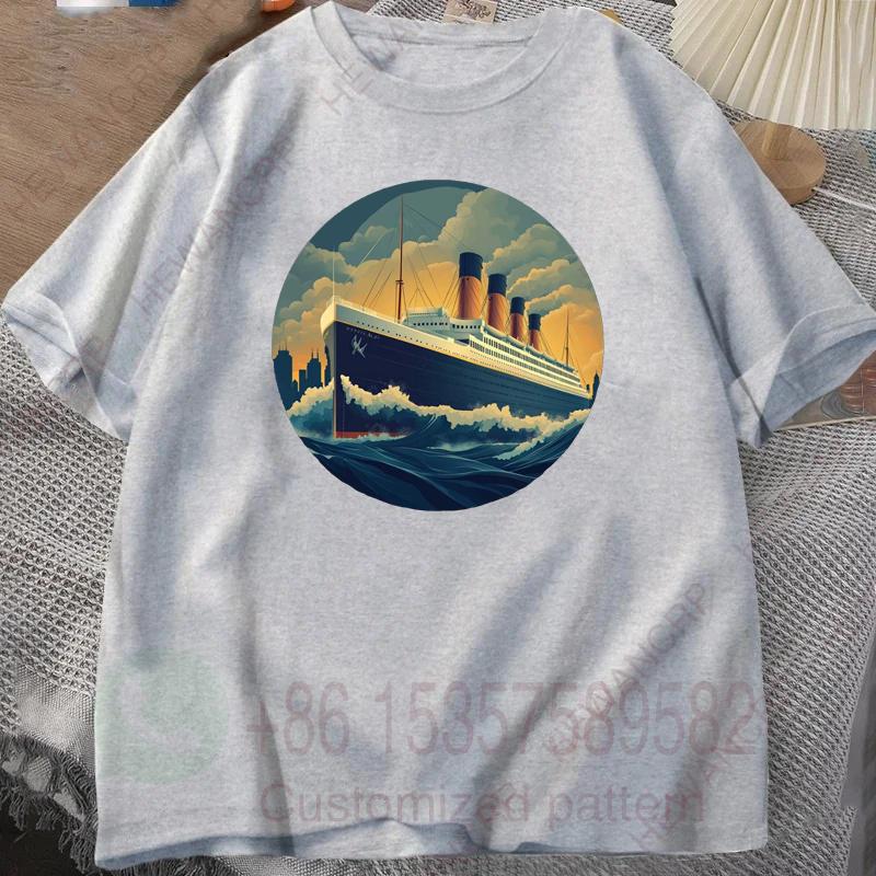 Mens Tracksuit Tshirt Boat Print Round Neck Short Sleeves Casual Cotton Pullover Sweatwicking Breathable Sportswear