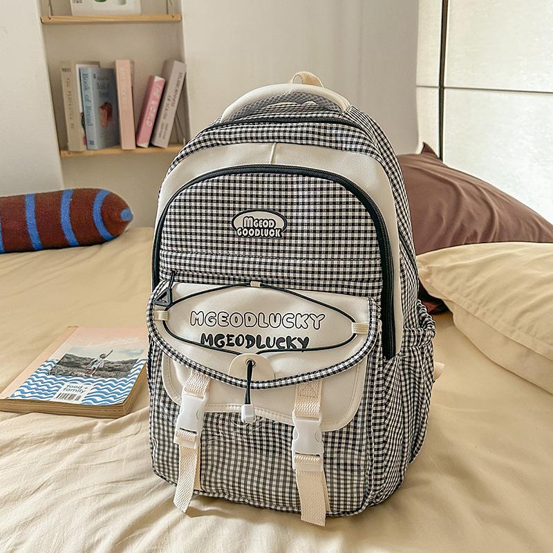 Korean Version Ins New Schoolbag Women's High-value Plaid Backpack High School Students Large-capacity Backpack