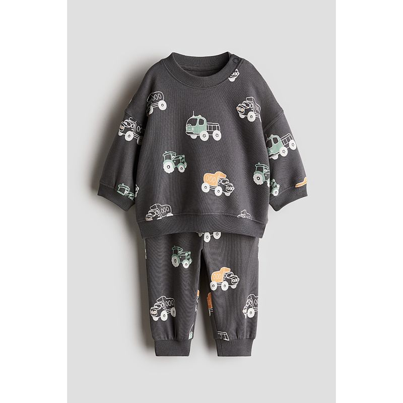 

HM Children s Clothing Baby Boys Suit 2-Piece Autumn Children s Fun Print Top and Trousers 1249861 Dark gray/Vehicle 66/48(4-6m)