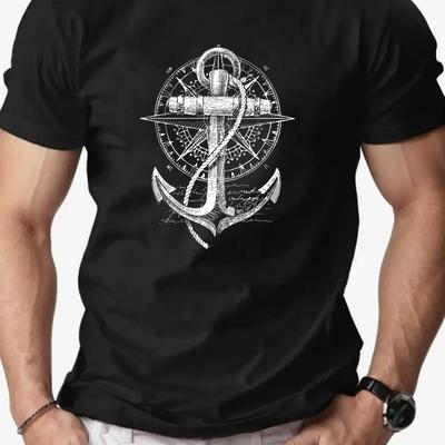 Men Nautical Anchor Graphic TShirt Royal Blue Maritime Tee Summer Shirt for Beach Casual Outfits Men Clothing
