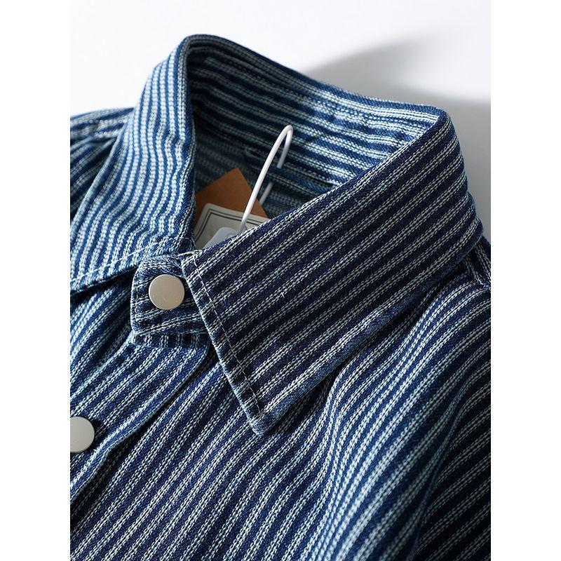 American Retro Washed Stripes Denim Shirt Jacket Men's Long Sleeves 2024 New Spring and Autumn Export Men's Shirt