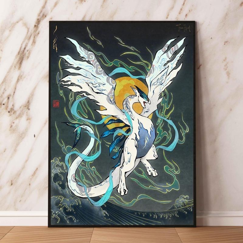 Lugia Ho-Oh Pokemon Unframed Canvas Painting Comic Themed Anime Wall Decor Unique Collection Enhance Your Living Space