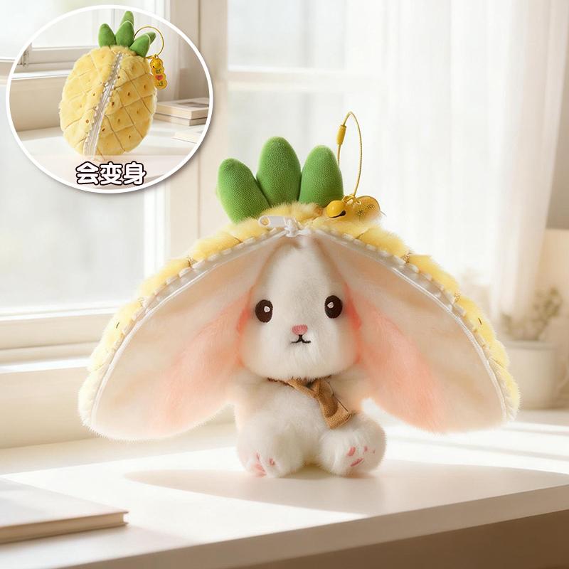 Mini Cute 2-In-1 Fruit Rabbit Plush Toy Durian  Pineapple Strawberry Bunny Stuffed Animal Soft Plush Pendant Lucky Gift