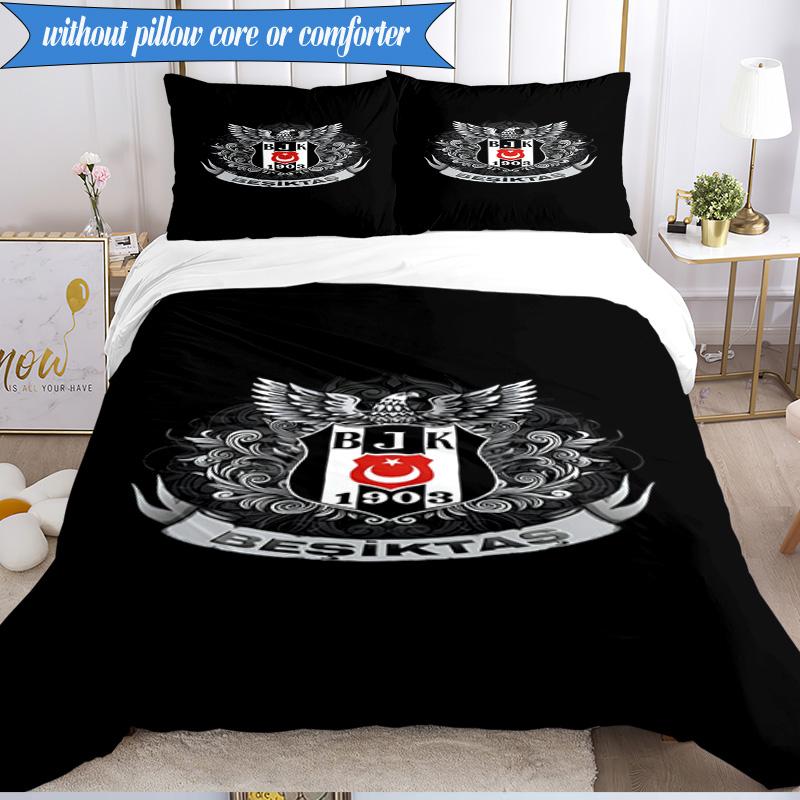 3PCS Besiktas Istanbul Football Club Bedding Set 2D Printing (Includes 1 Duvet Cover + 2 Pillowcases Coreless), Bedroom decor,Fan gift
