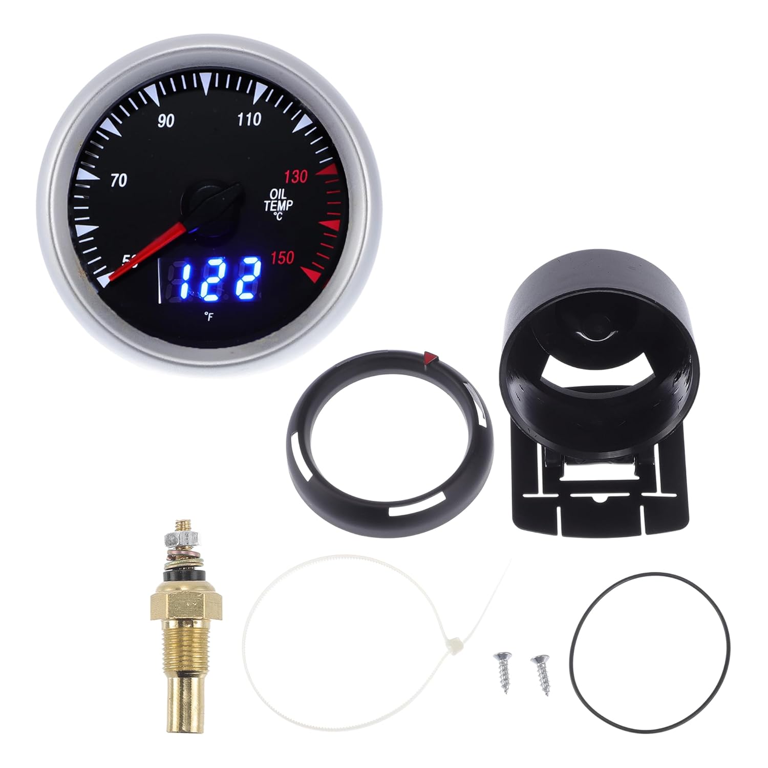 

Oil Temp Temperature Gauge Meter Kit Silver Tone Engine Temp Gauge 2 52mm White 50Degrees Celsius-150Degrees Celsius