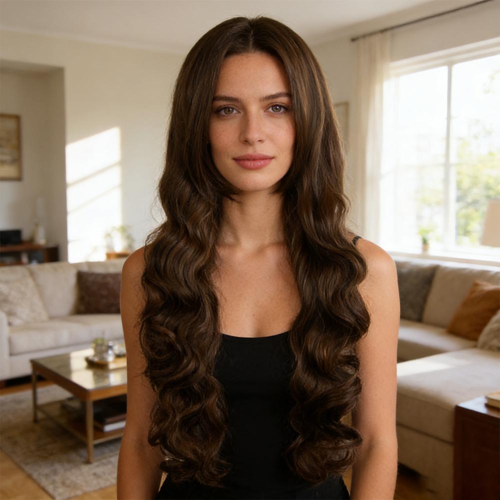 80cm Long Curly Brown Cosplay Wig Natural Looking Comfortable Synthetic Lace Wig for Daily Wear Weekend Trip & Lolita Dress-up