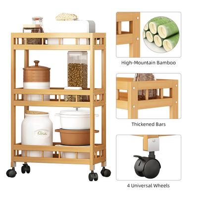 4-Tier Slim Storage Cart of High Mountain Solid Bamboo Kitchen Organizer Slide-Out Mobile Storage