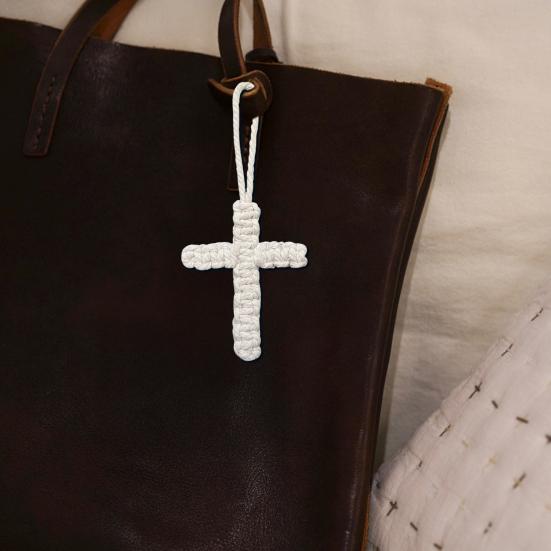 Cotton Rope Braided Pendant Keychain Religious Symbol of Christianity Hand-Woven Braided Keyring Bag Accessories
