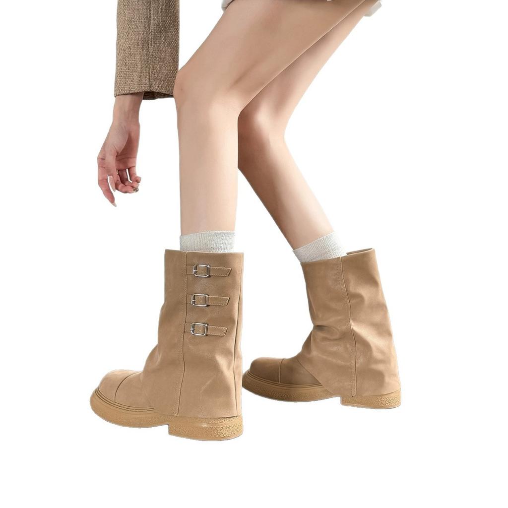 Cowhide version~ Spice Girl thick-soled medium tube Martin boots women's 2025 new western boots short stacked pants tube boots