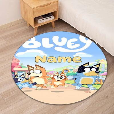 Custom Name Bluey Printed Round Rug Carpet Chair Rug Area Rug Entryway Doormats,for Office Chair Living Room Bedroom Kitchen Room.