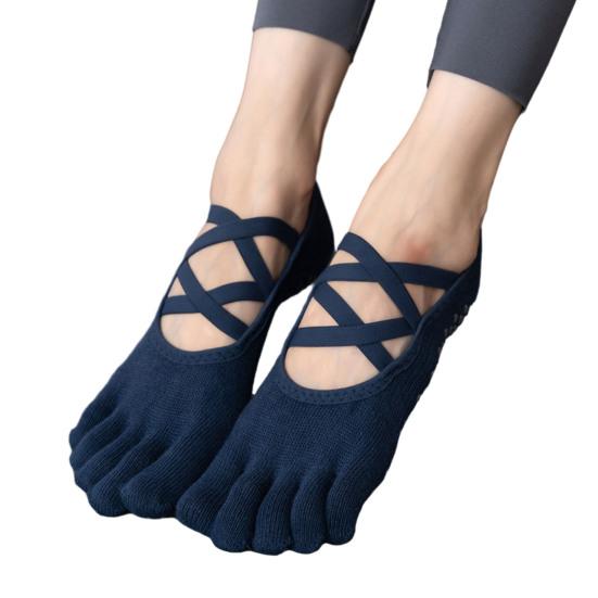 

1 пара женских хлопковых носков для пилатеса и йоги с точечным противоскользящим покрытием темно-синий