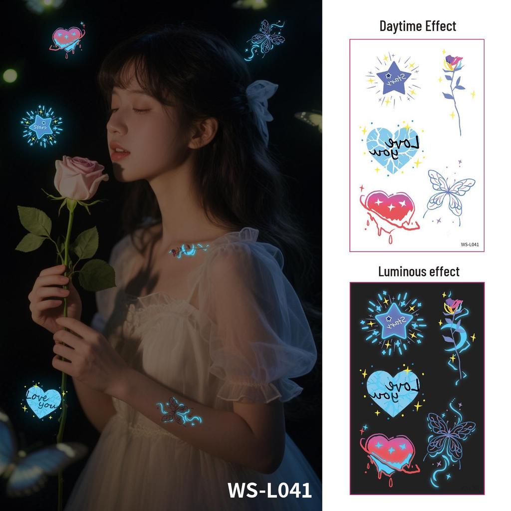 Blue Luminous Waterproof Tattoo Stickers for Carnival & Music Festivals - Sweatproof & Durable