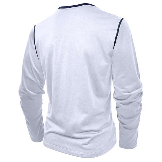 Fall Spring Men Shirt Buttoned Stand Collar Color Matching Pullover Slim Fit Mid Length Casual Daily