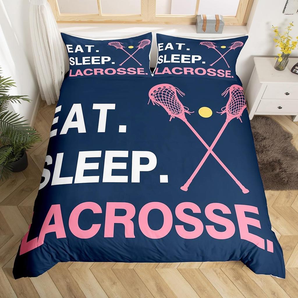 Lacrose Soft durable Quality Duvet Cover Ful Quen Lacrose Field Winter Bal Sports Games Beding Set Modern Athletic Competion Warm Comforter Cover