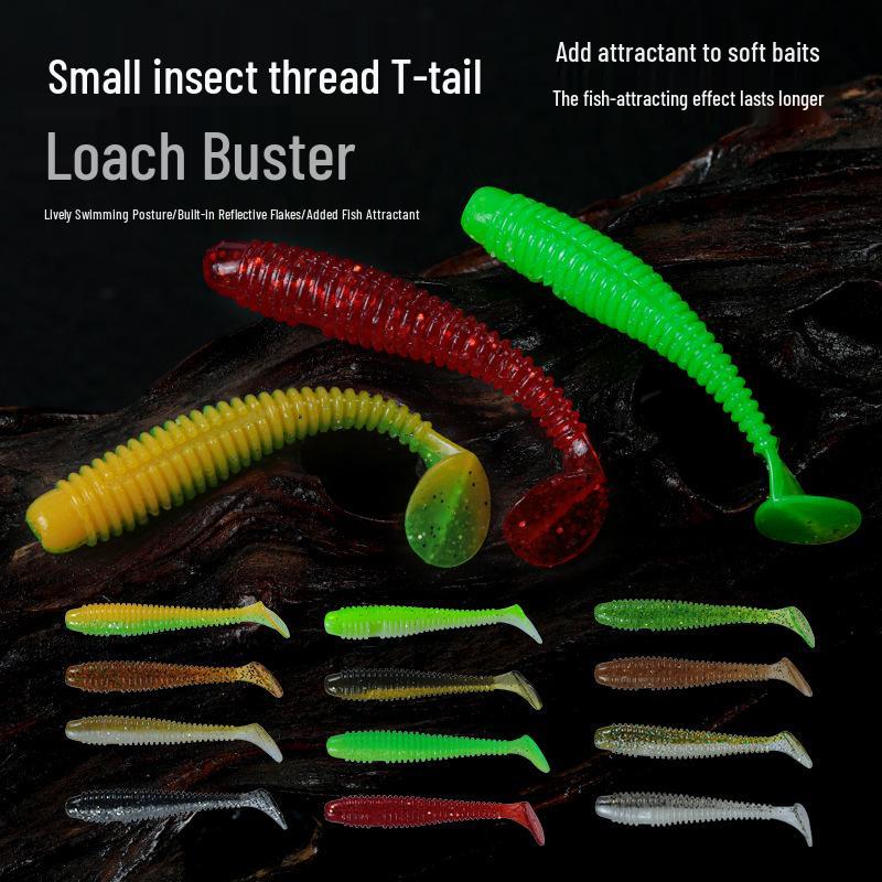 Mandarin Fish-Scented Ribbed T-Tail Soft Worm Lure with Salt