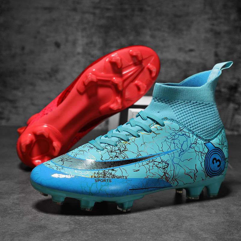 Mandarin Duck Two-color Football Shoes Men's and Women's High-top TF Broken Nails AG Long Nails Artificial Turf Student Children's Training Shoes