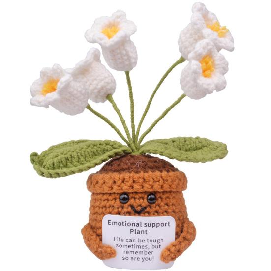 Emotional Support Crochet Flower Handmade Small Potted Lily of The Valley with Affirmation Card Inspirational Knitted Flower Gifts