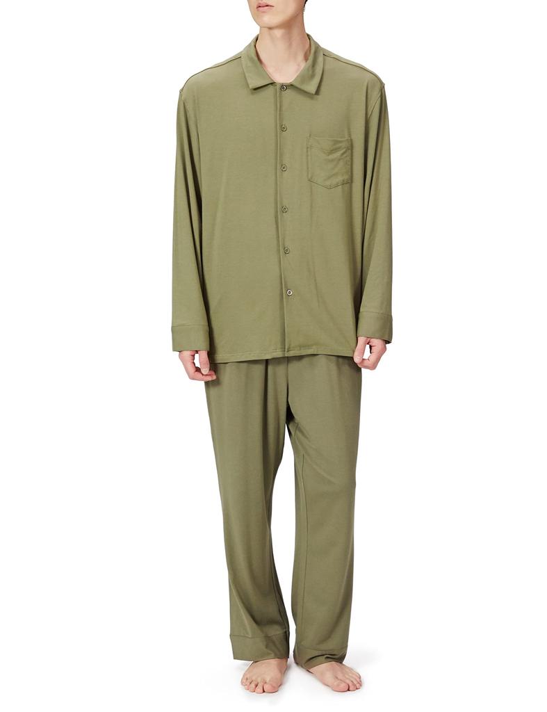Pajama Set Unisex Rayon Pajamas Long Sleeve Long Pants Set Khaki S [Under Wonder]