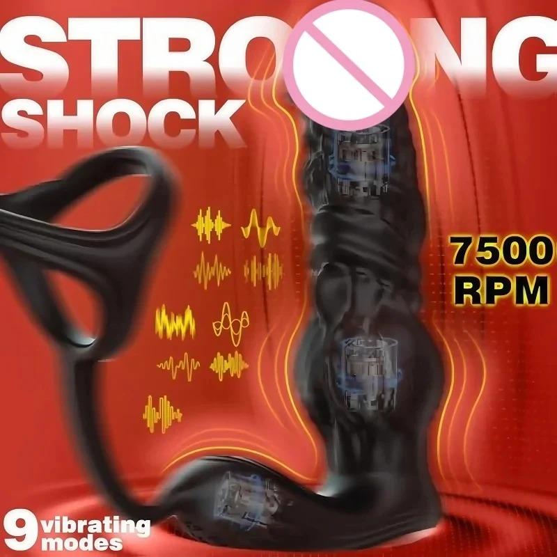 6-in-1 Male High-Speed Butt Plug Prostate Massager with App/Remote Control for Retractable Dildo Delayed Ejaculation Lock Ring