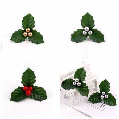 12Pcs/set Handmade Artificial Christmas Leaves Cute Mini Christmas Holly Wreaths Foam DIY Bonsai Plant Accessories Home Decor