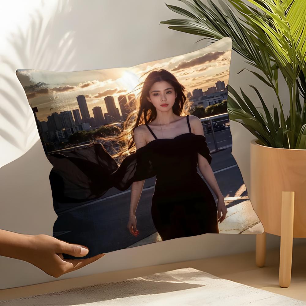 Han So Star Hee Pillow Case Home Living Room Decoration Linen Pillow Cases Cushion Cover Peach skin 18*18(CM)-1Pcs