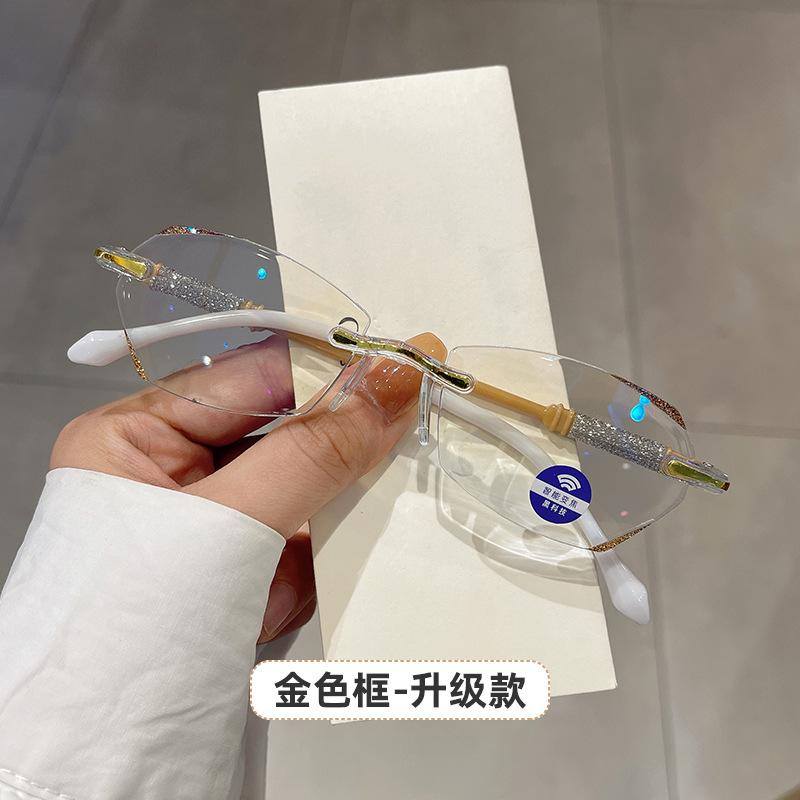 

Fashion Frameless Cutting Reading Glasses Woman Anti Blue Light Ultralight Presbyopic Glasses Diopter +1.0+1.5 To +3.5+4.0 +100