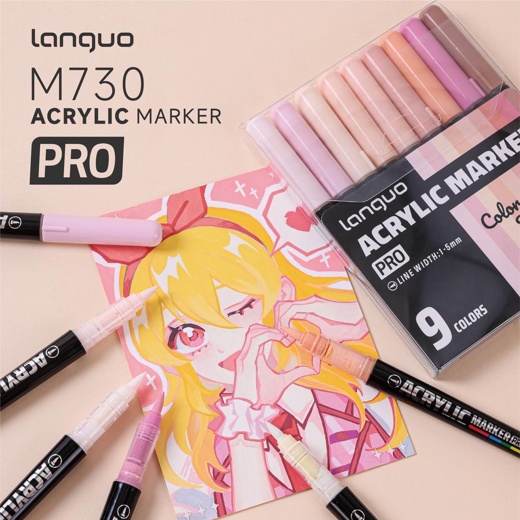 LANGUO 9/27 Colors Acrylic Paint Marker Pens Art Marker Set Flexible Brush Tip DIY Hand Drawn Graffiti Craft Art School Supplies
