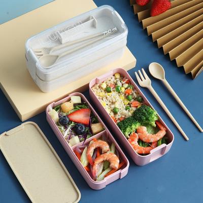 2 In 1 Stackable Bento Box Double Layer Adult Lunch Box Compartment Bento Containers Kit Meal