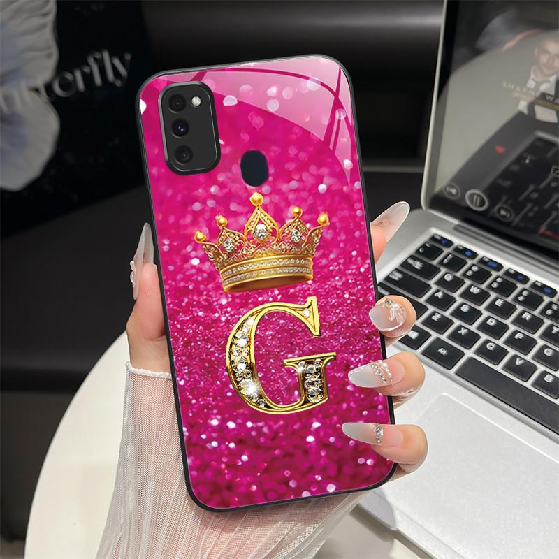 Für Samsung M21 M31 M21S M31S Hülle Modische Buchstaben Hartes Gehärtetes Glas Rückseitenabdeckungen Für Samsung Galaxy M30s M 31 M 21 Handyhülle